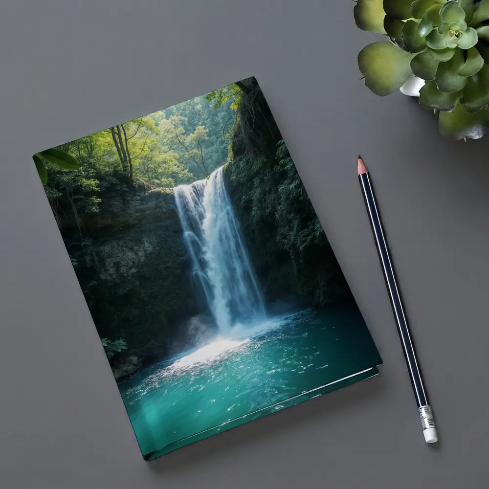 Tropical Waterfall Flowing Into Turquoise Pool – Notebooks