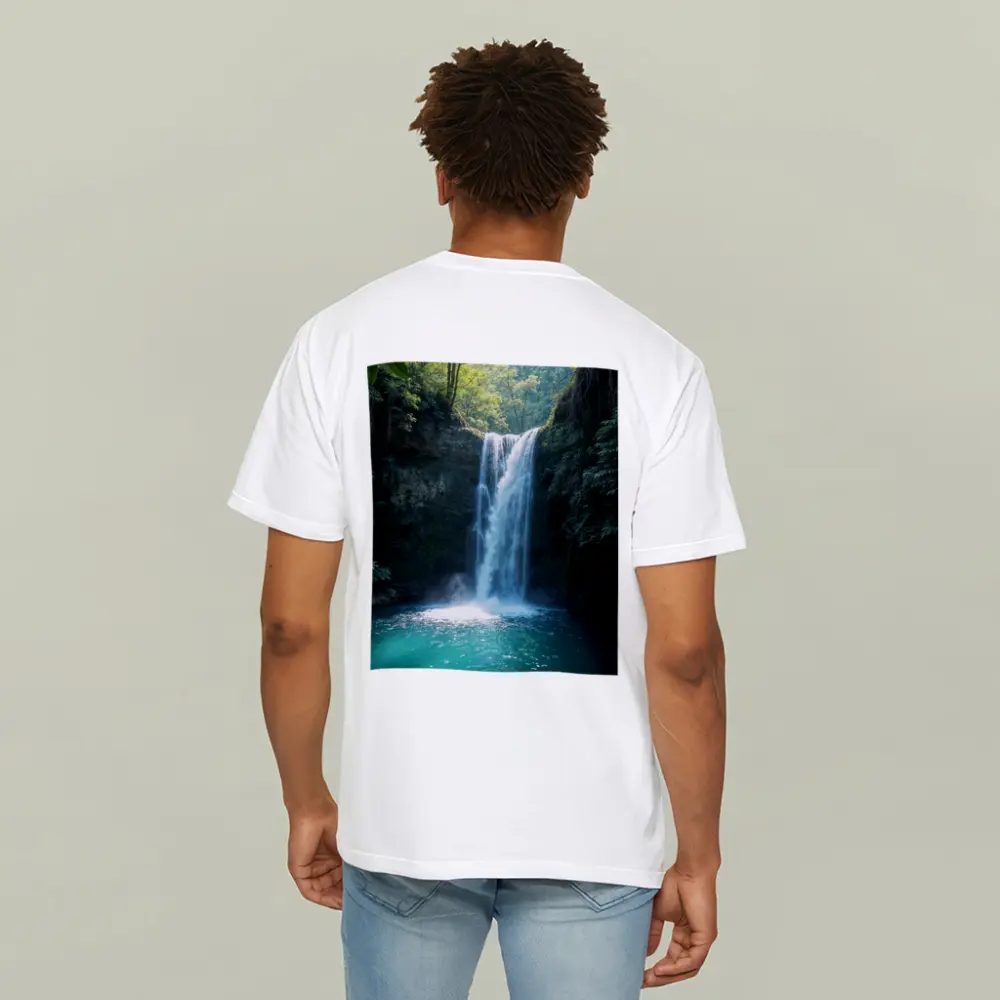 Tropical Waterfall Flowing Into Turquoise Pool – T-Shirts