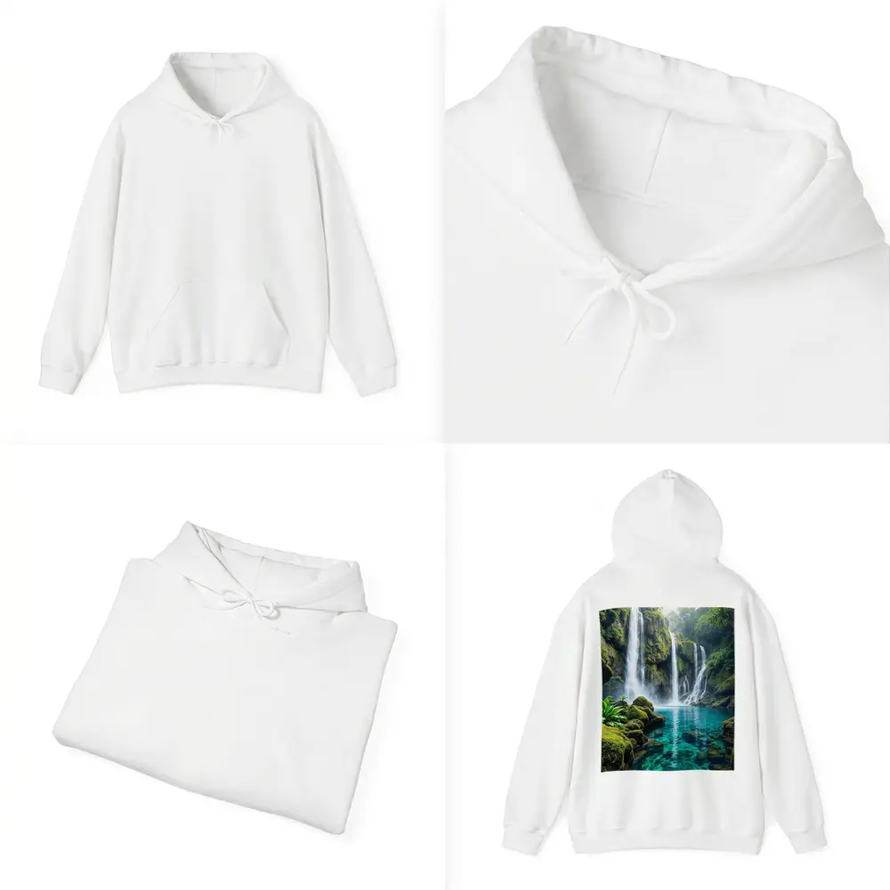 Tropical Waterfall Flowing Into Turquoise Pool – Hoodies