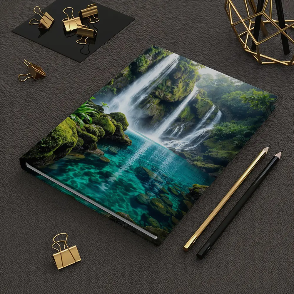 Tropical Waterfall Flowing Into Turquoise Pool – Notebooks