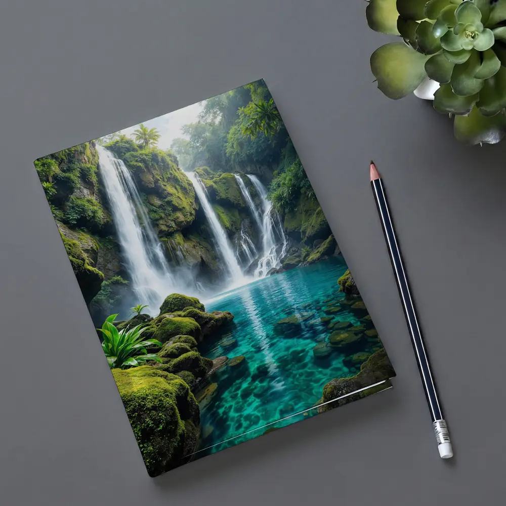 Tropical Waterfall Flowing Into Turquoise Pool – Notebooks