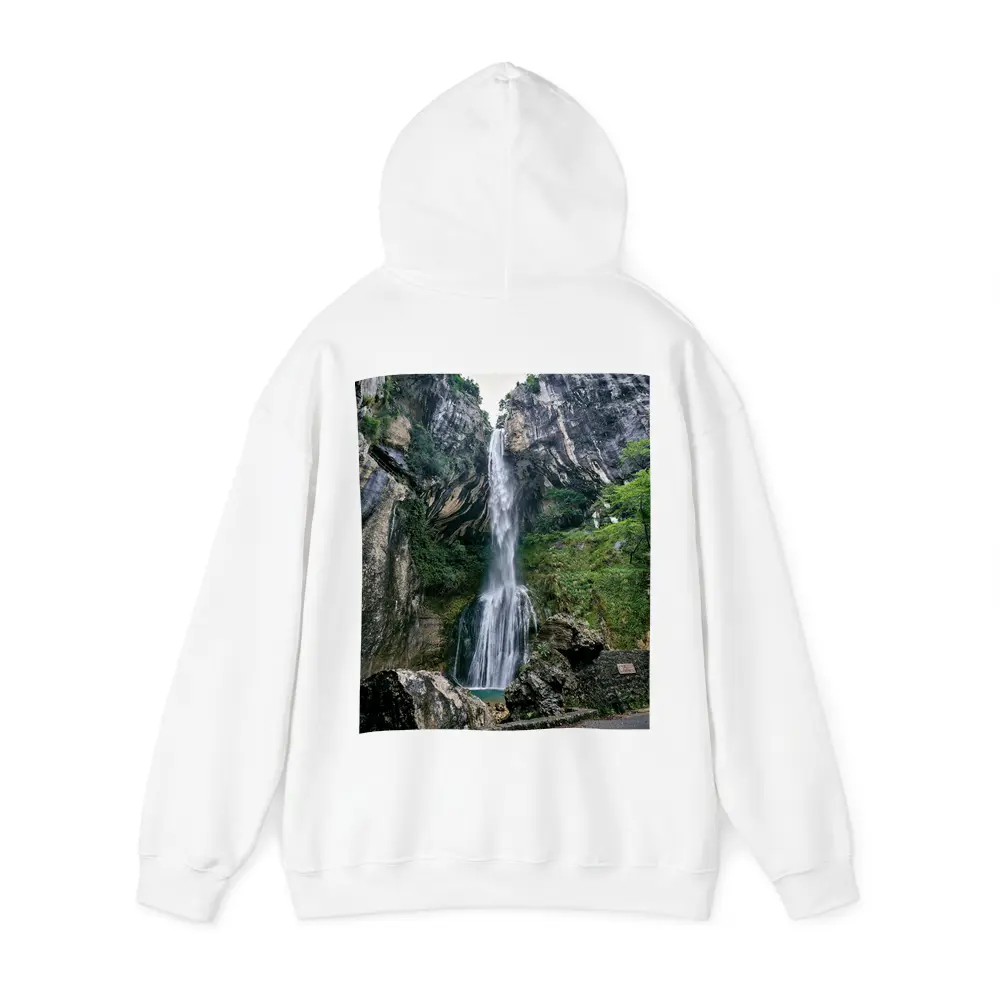 Tall Waterfall Cascading Down Rocky Cliffs – Hoodies