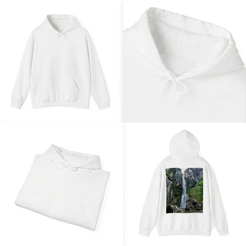 Tall Waterfall Cascading Down Rocky Cliffs – Hoodies