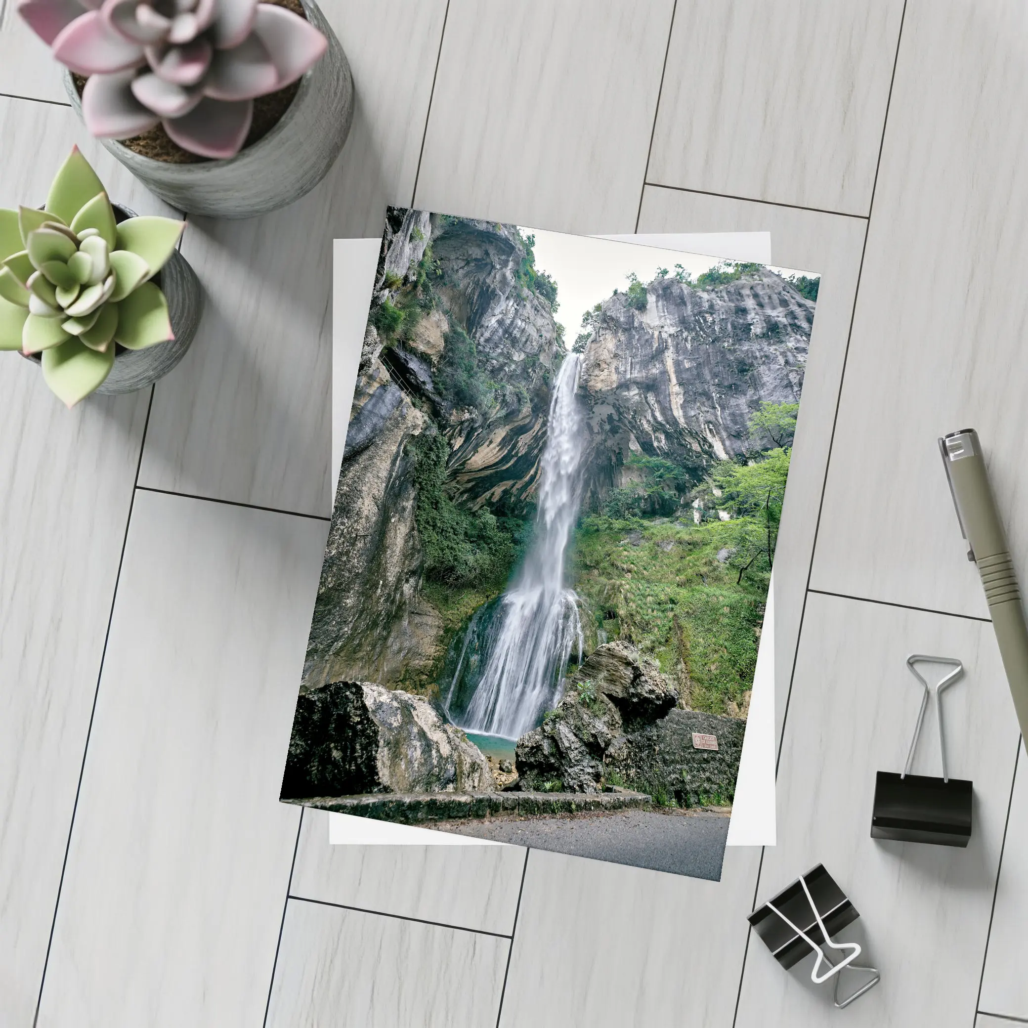 Tall Waterfall Cascading Down Rocky Cliffs – Postcards