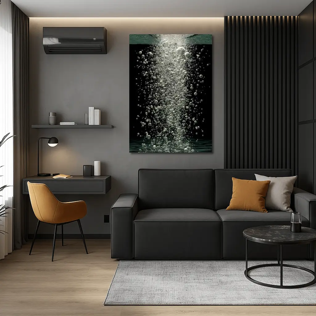 Underwater Air Bubbles Rising Dark Background – Wall Art