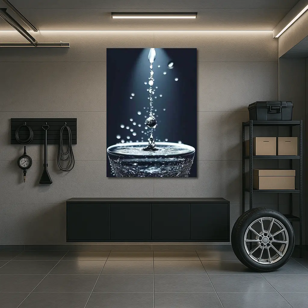 Water Drops Falling Into Glass Dark Background – Wall Art