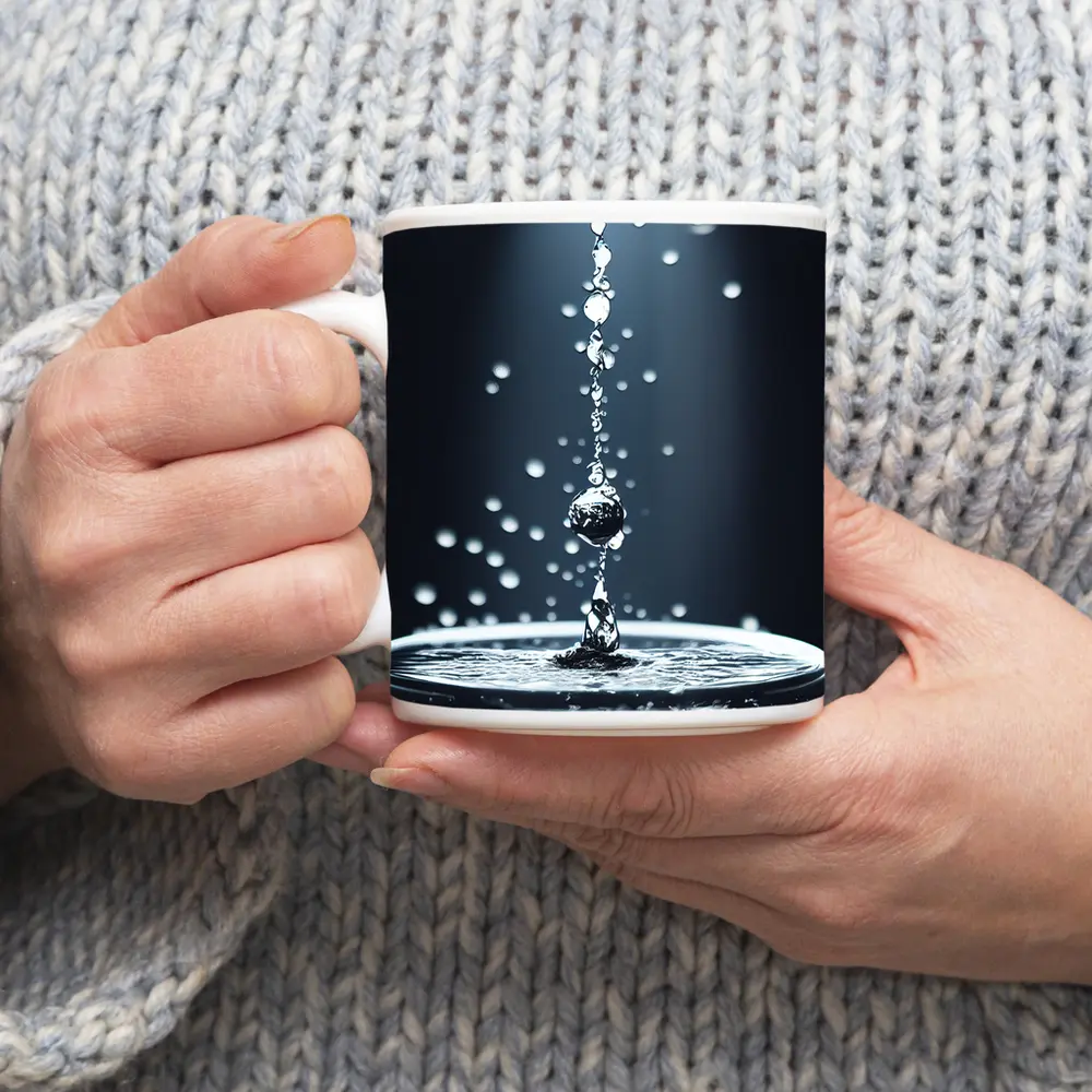 Water Drops Falling Into Glass Dark Background – Mugs