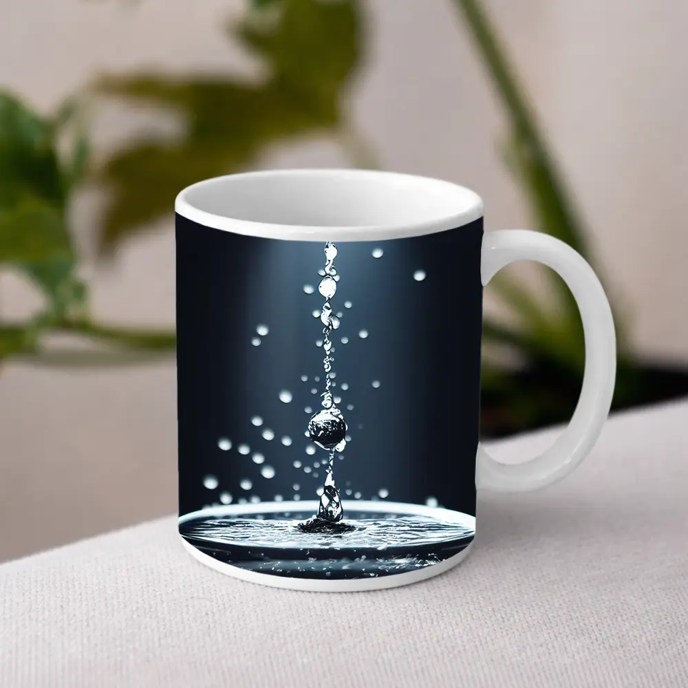 Water Drops Falling Into Glass Dark Background – Mugs