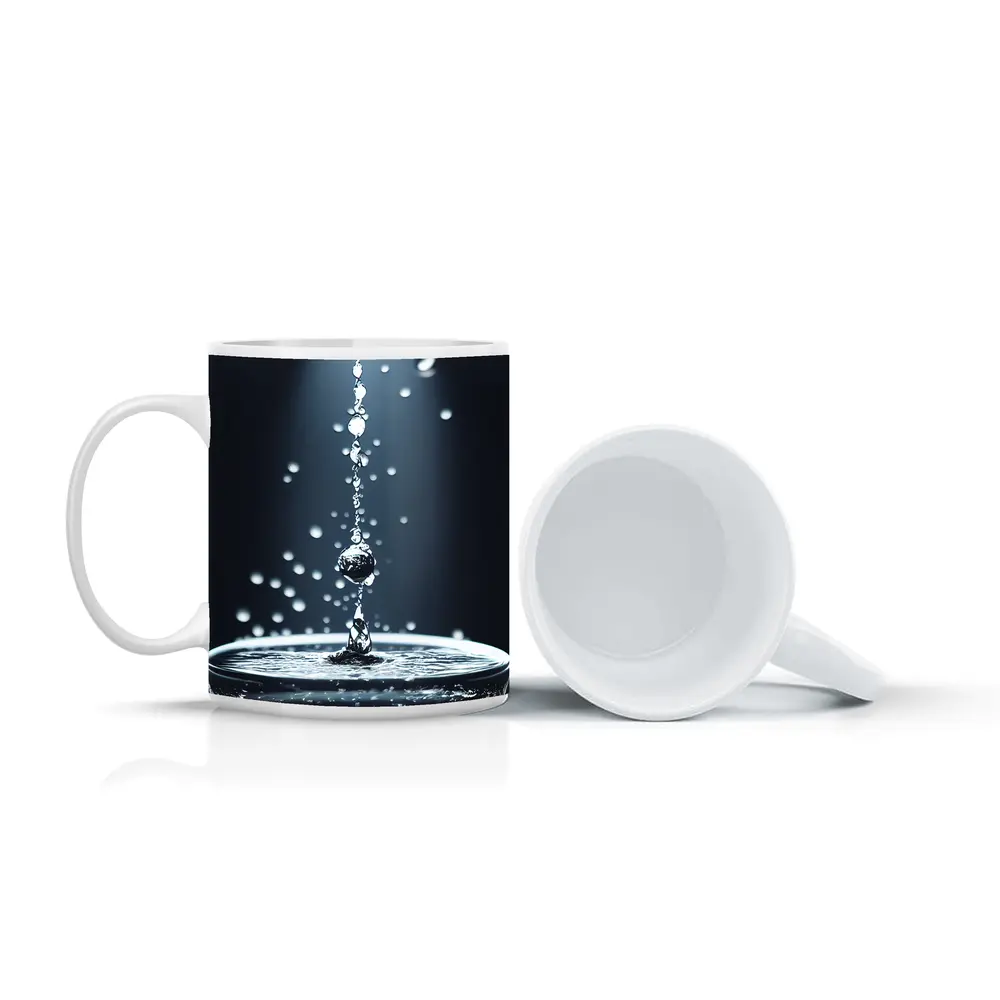 Water Drops Falling Into Glass Dark Background – Mugs