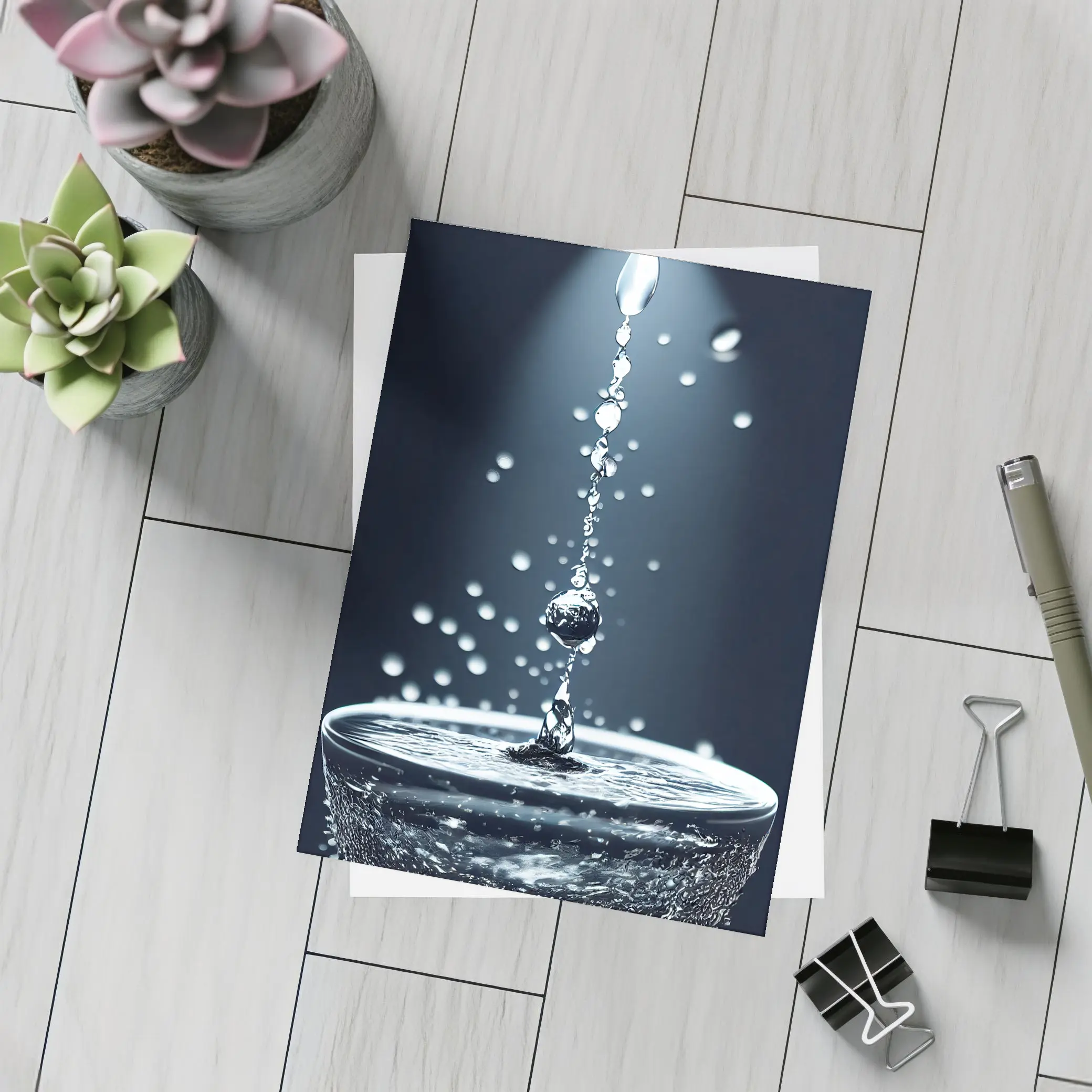 Water Drops Falling Into Glass Dark Background – Postcards