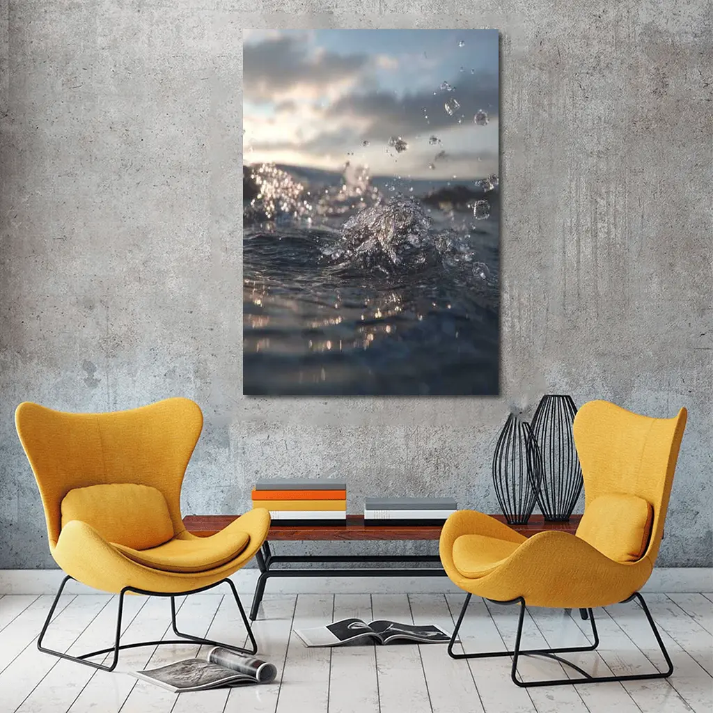 Ocean Wave Splash Dramatic Cloudy Sky – Wall Art