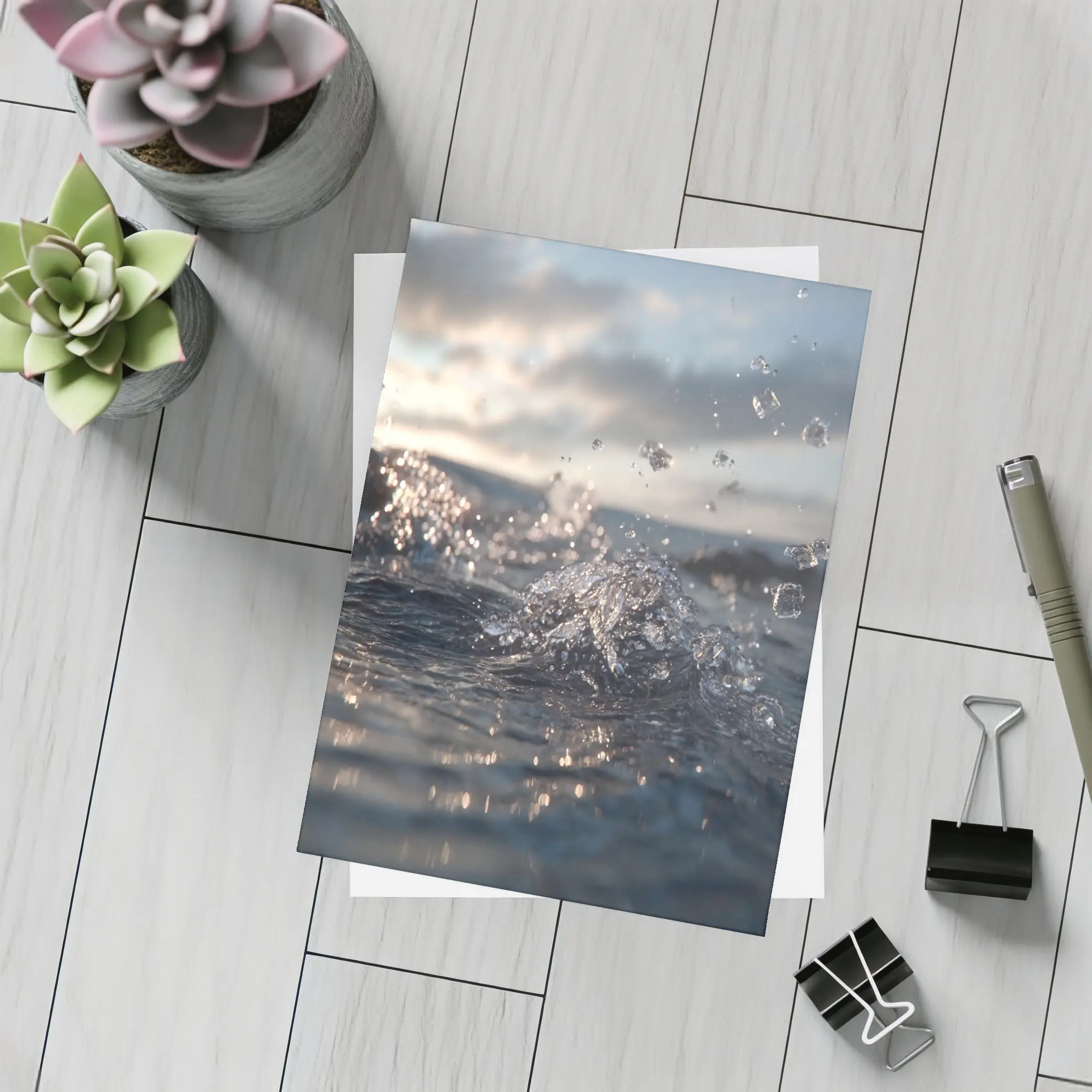 Ocean Wave Splash Dramatic Cloudy Sky – Postcards