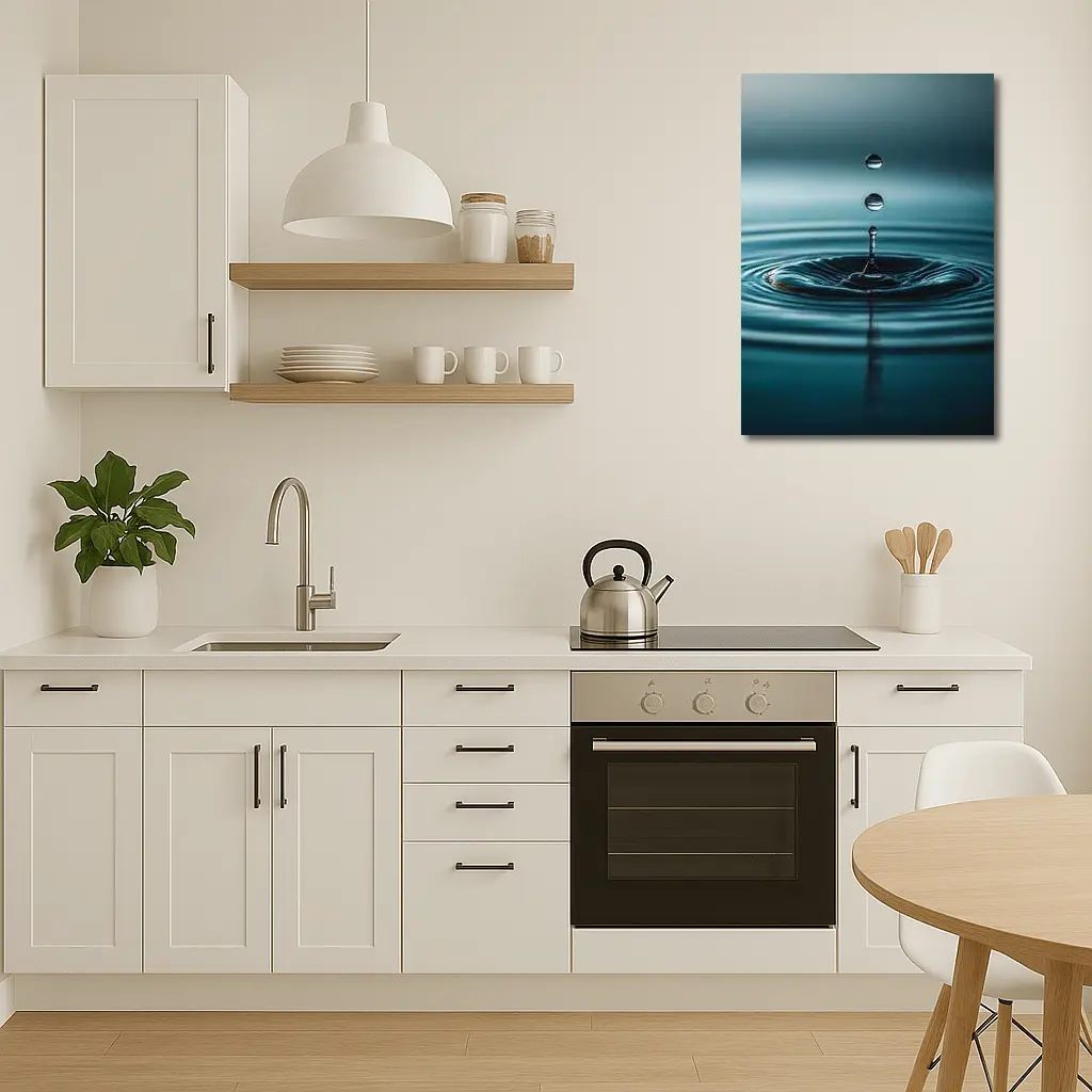 Water Drop Ripple Teal Blue Surface – Wall Art