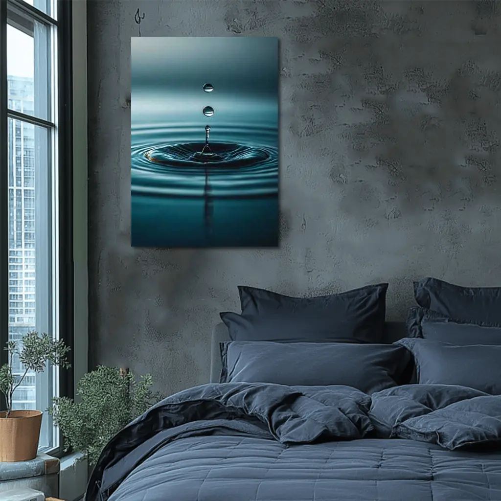 Water Drop Ripple Teal Blue Surface – Wall Art