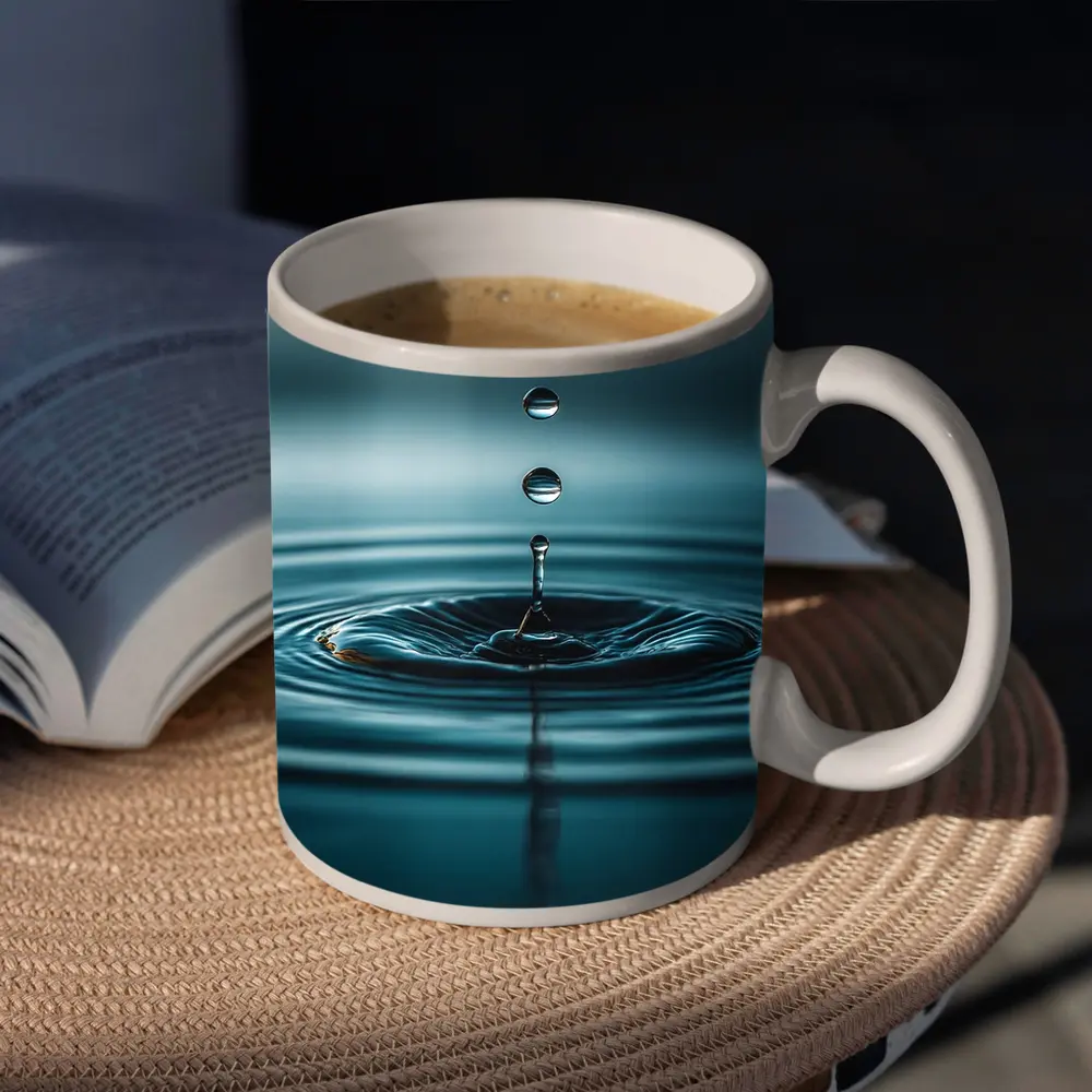 Water Drop Ripple Teal Blue Surface – Mugs