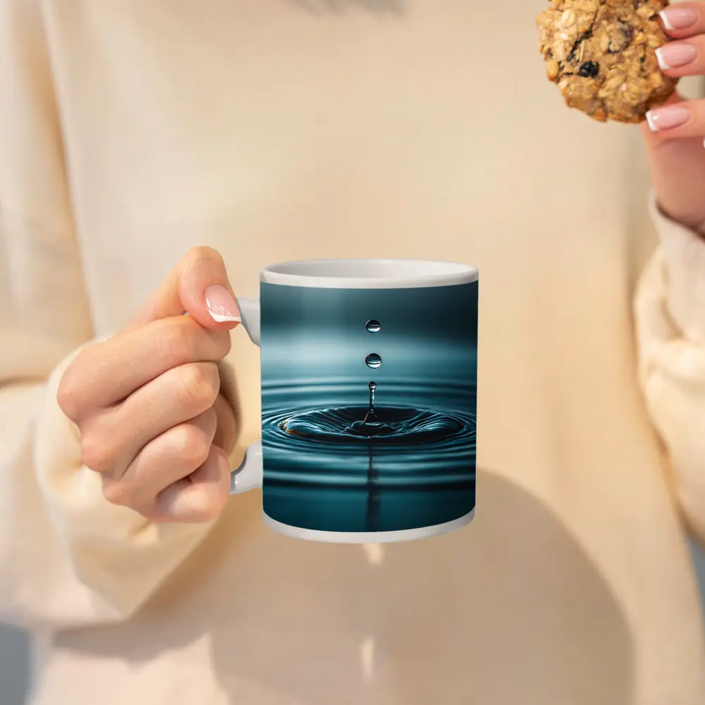 Water Drop Ripple Teal Blue Surface – Mugs