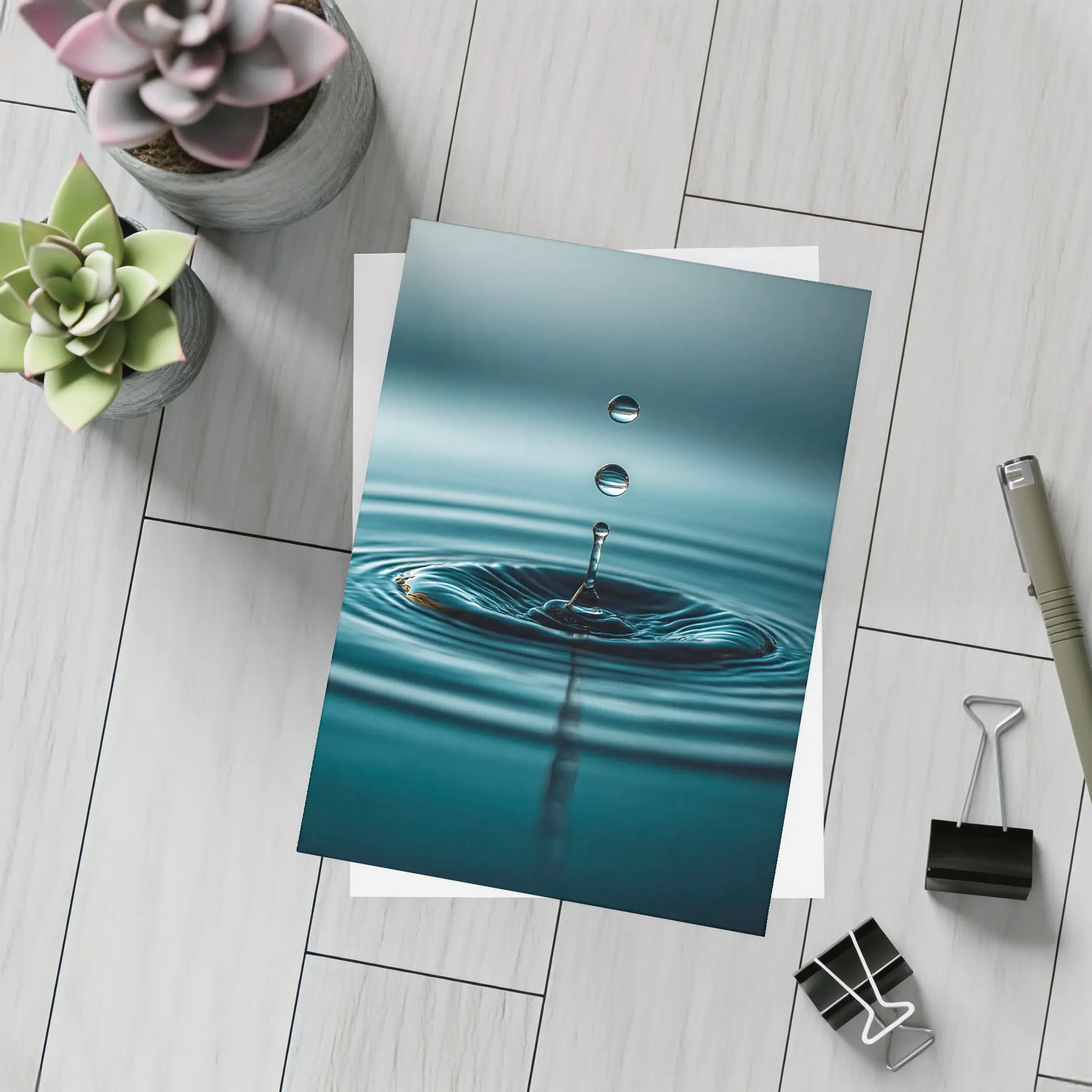 Water Drop Ripple Teal Blue Surface – Postcards