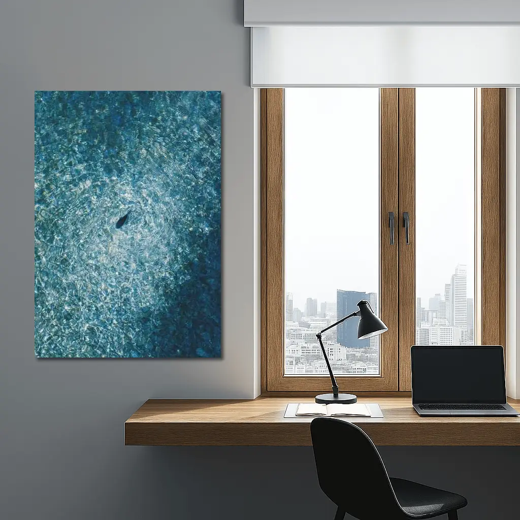 Lone Shark Aerial View Blue Ocean – Wall Art