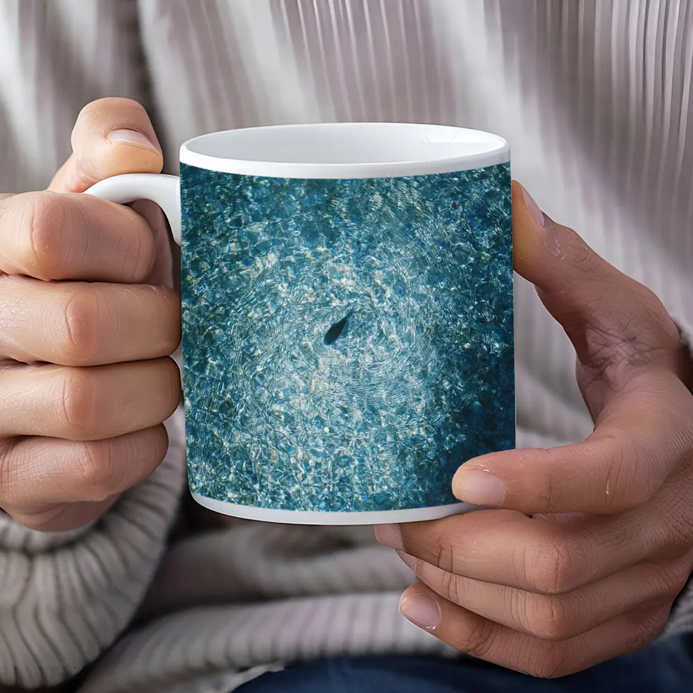 Lone Shark Aerial View Blue Ocean – Mugs