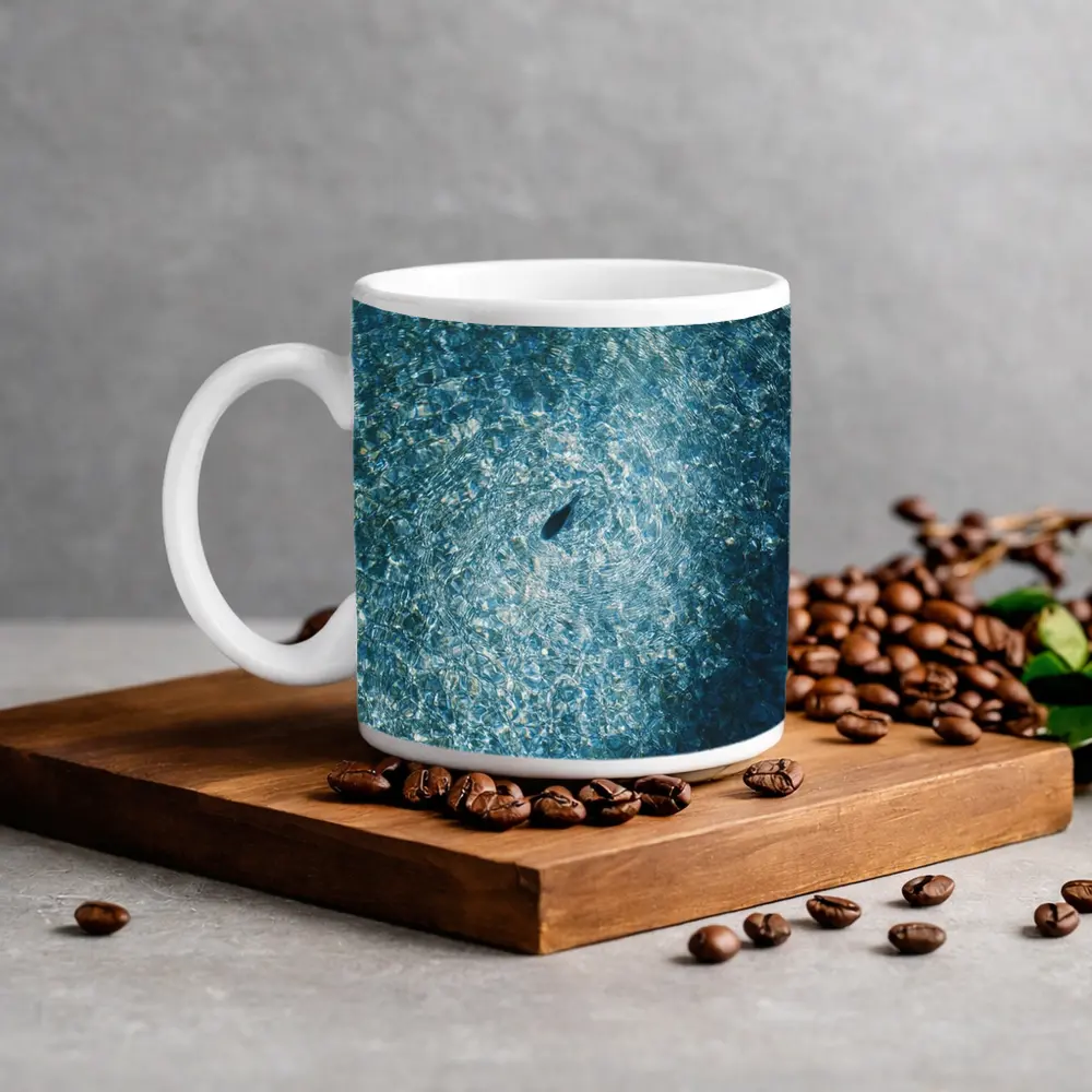 Lone Shark Aerial View Blue Ocean – Mugs