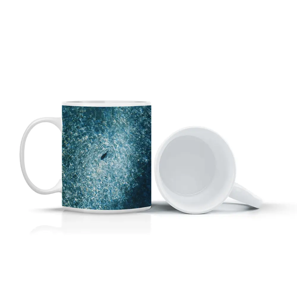 Lone Shark Aerial View Blue Ocean – Mugs