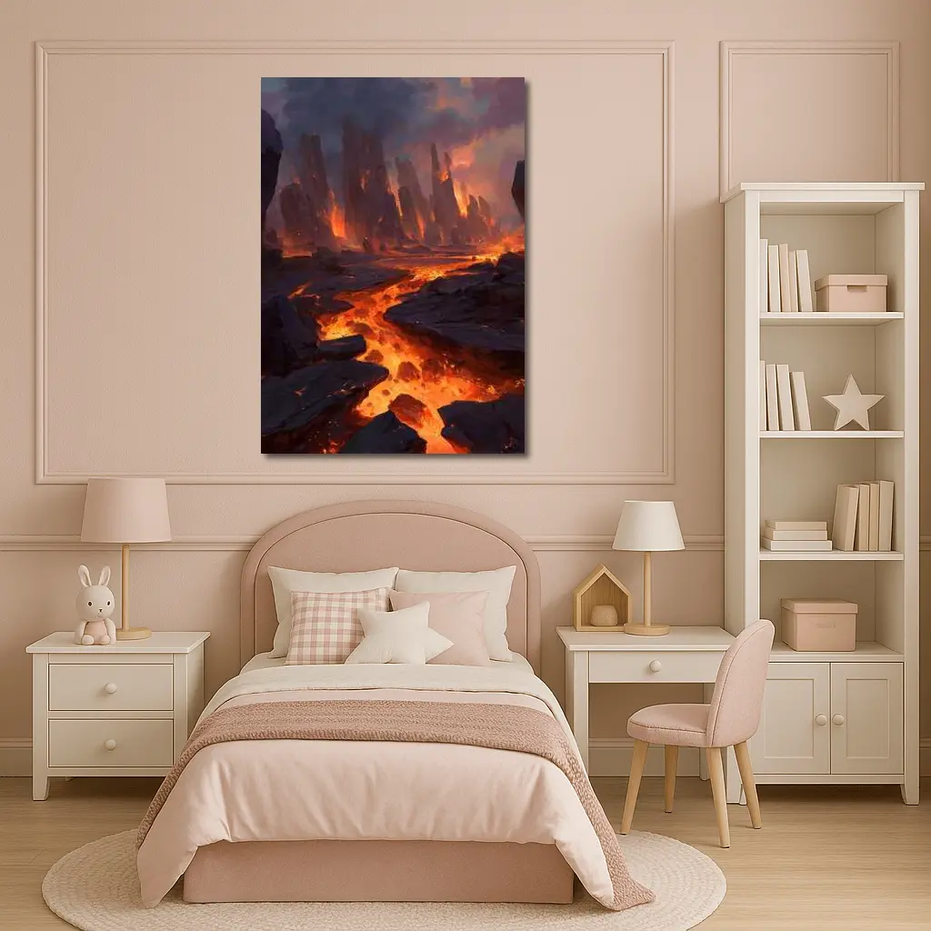 Fantasy Lava Fields Dark Volcanic Landscape Art – Wall Art
