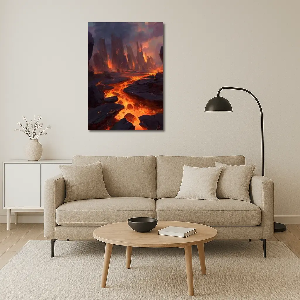 Fantasy Lava Fields Dark Volcanic Landscape Art – Wall Art