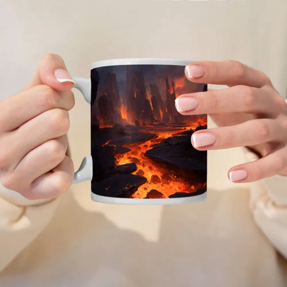 Fantasy Lava Fields Dark Volcanic Landscape Art – Mugs