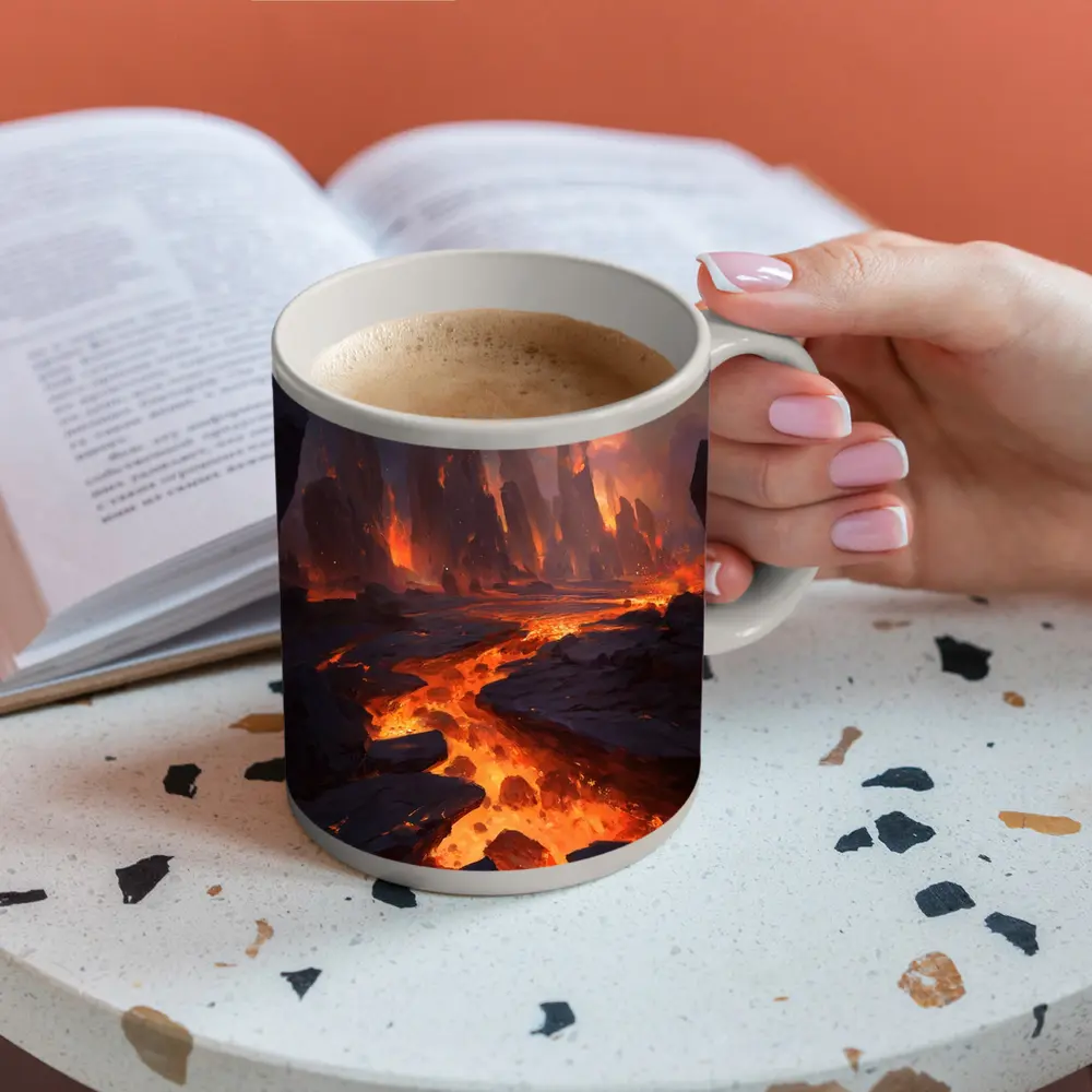 Fantasy Lava Fields Dark Volcanic Landscape Art – Mugs