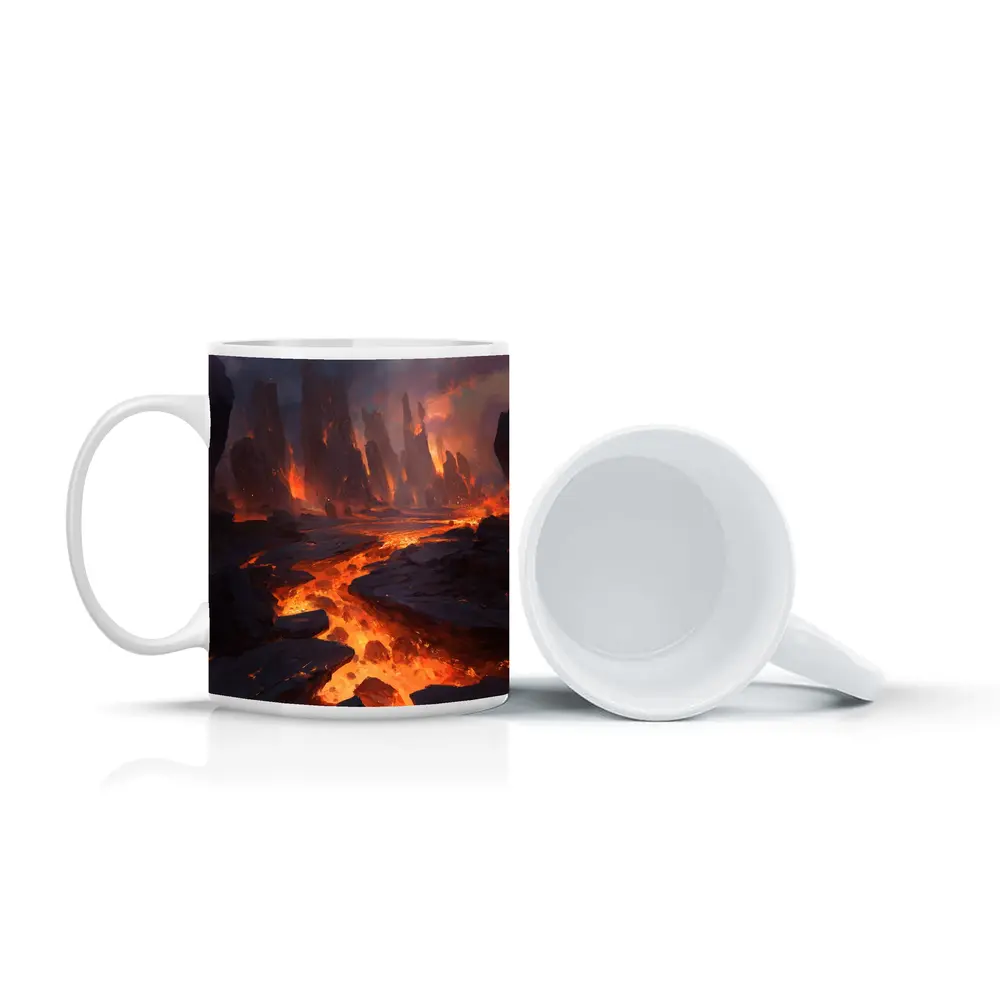 Fantasy Lava Fields Dark Volcanic Landscape Art – Mugs