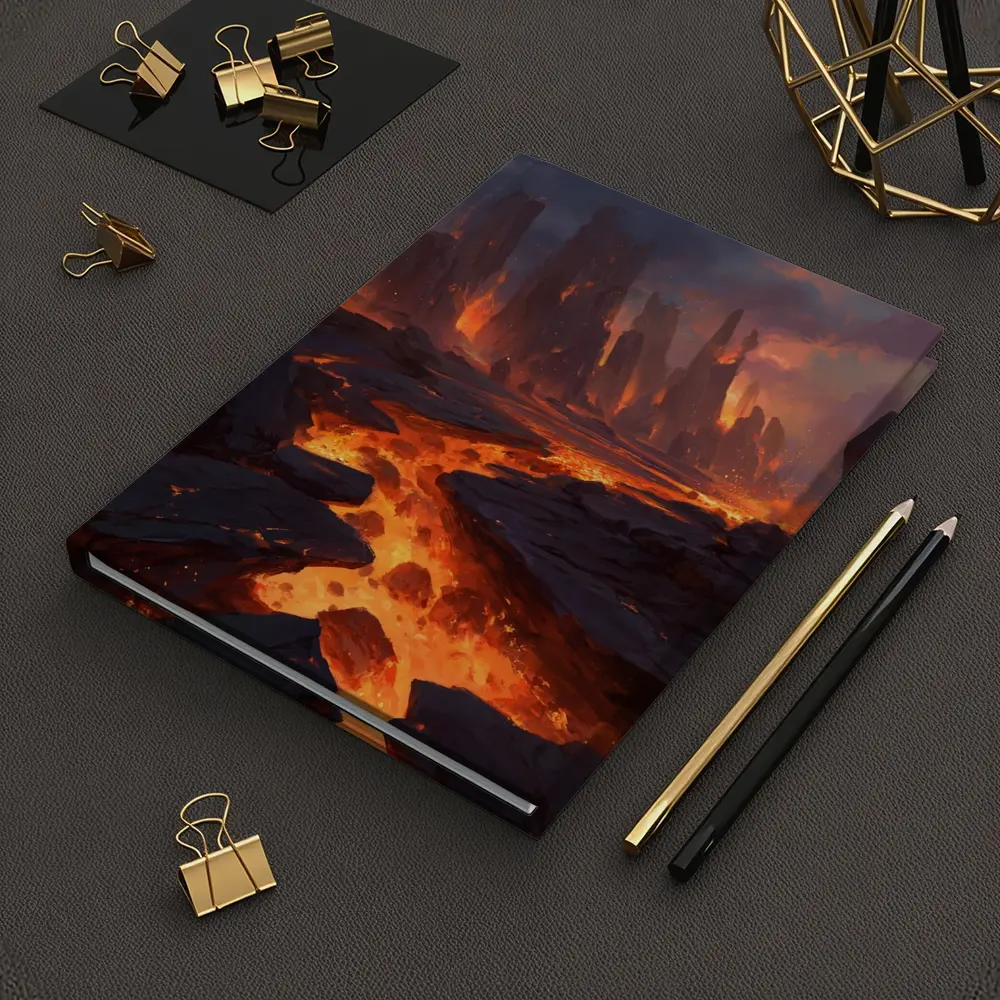 Fantasy Lava Fields Dark Volcanic Landscape Art – Notebooks