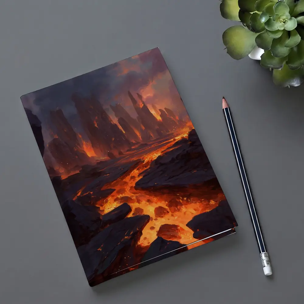 Fantasy Lava Fields Dark Volcanic Landscape Art – Notebooks