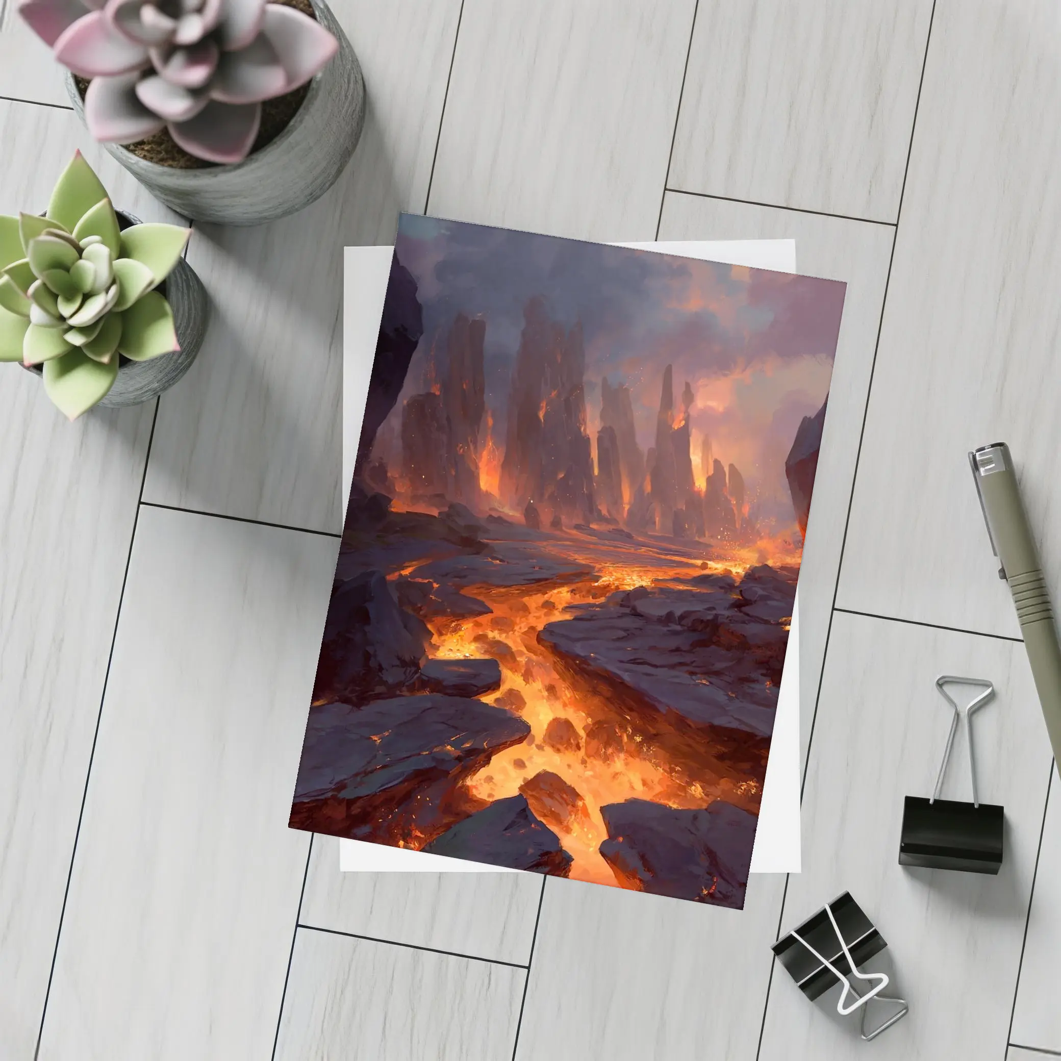 Fantasy Lava Fields Dark Volcanic Landscape Art – Postcards