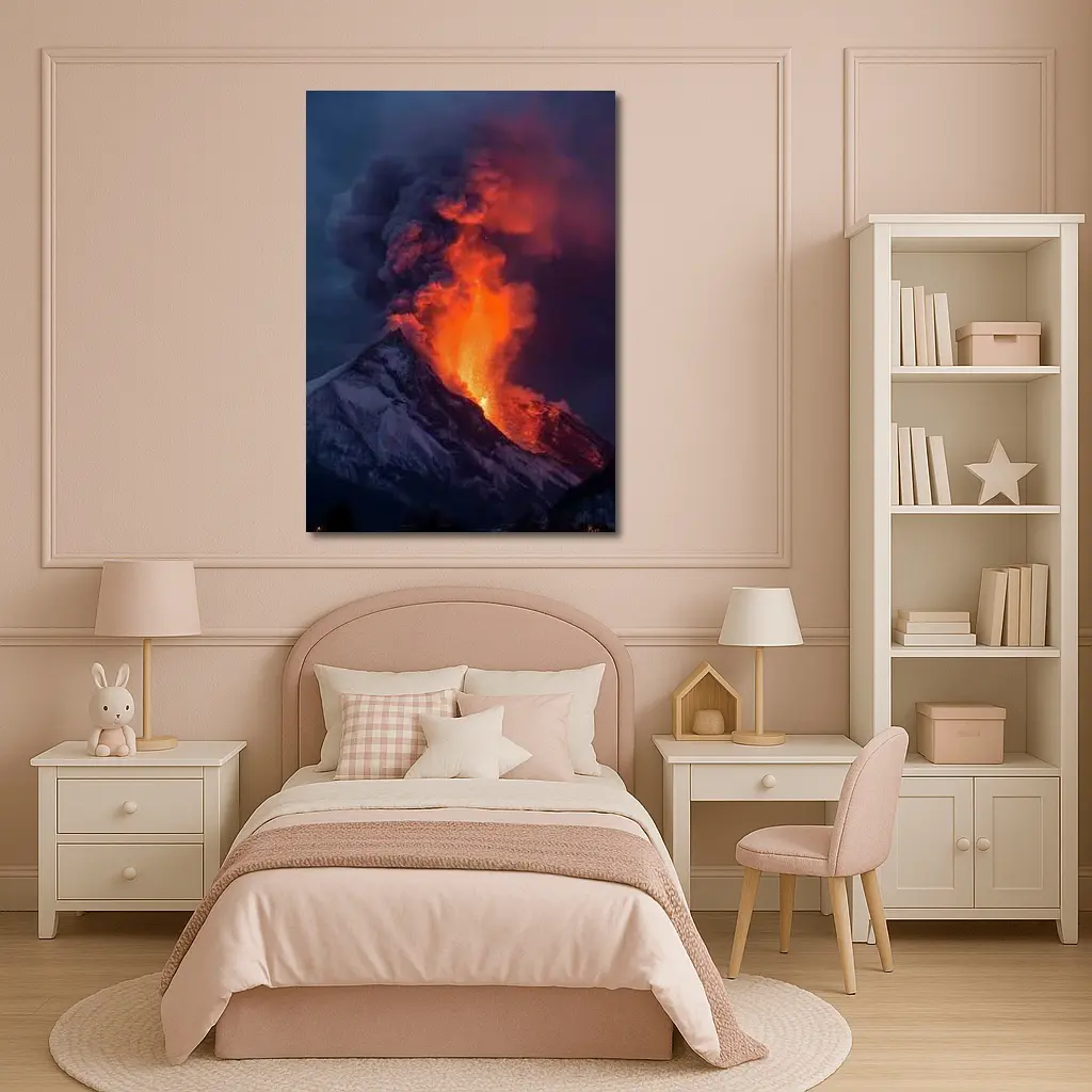 Erupting Volcano Lava Glowing Dark Sky – Wall Art