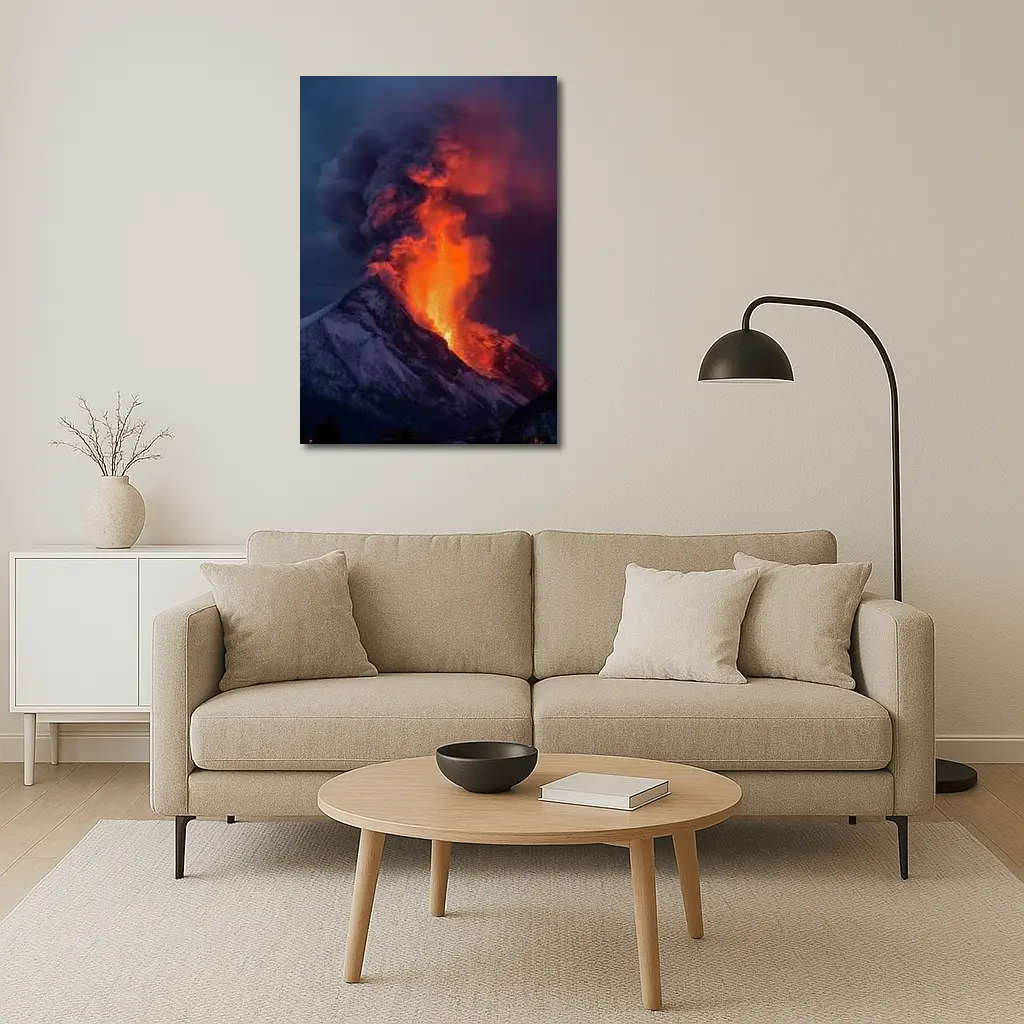 Erupting Volcano Lava Glowing Dark Sky – Wall Art