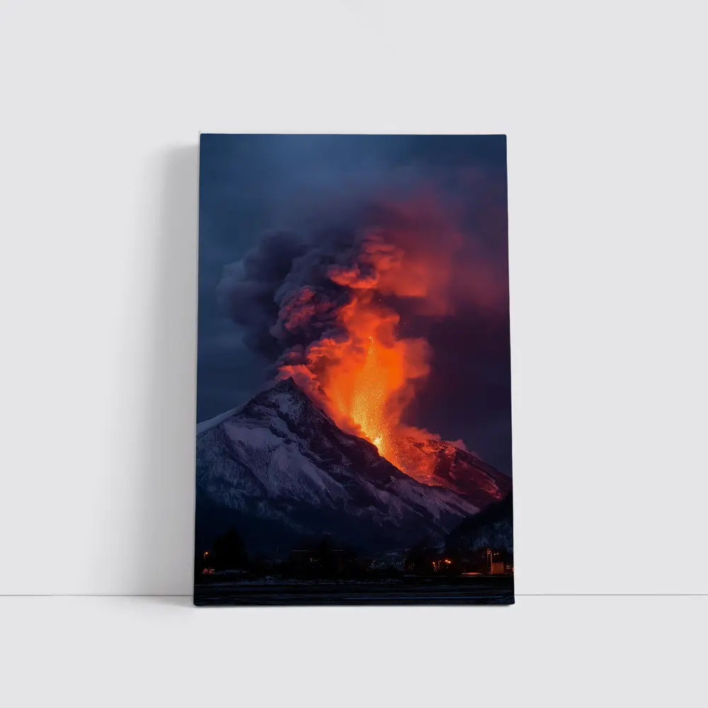 Erupting Volcano Lava Glowing Dark Sky – Wall Art