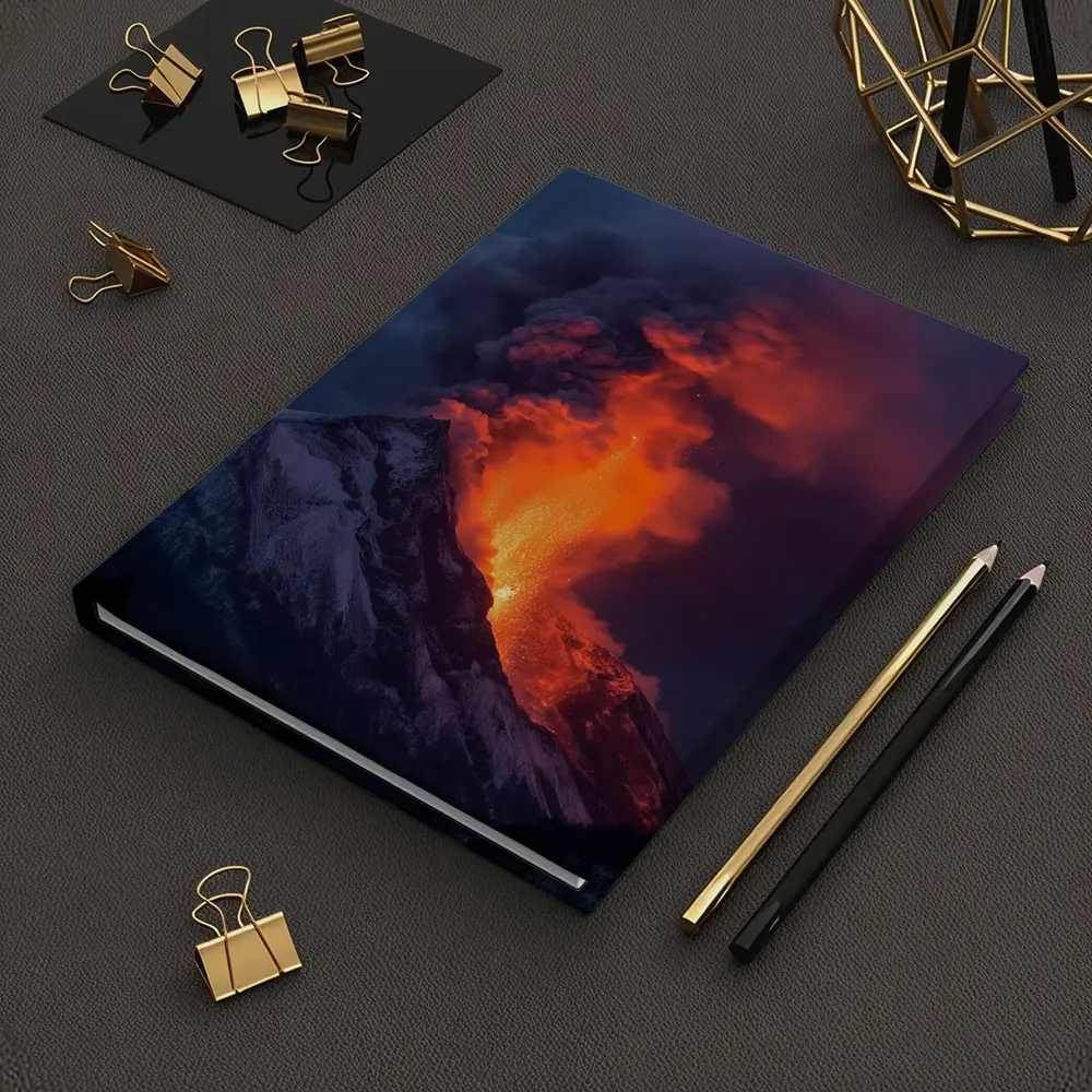 Erupting Volcano Lava Glowing Dark Sky – Notebooks