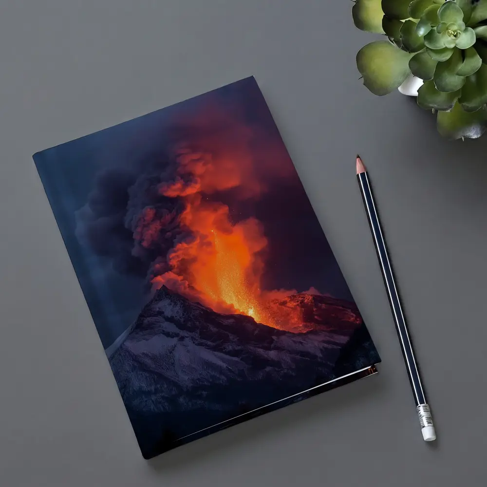 Erupting Volcano Lava Glowing Dark Sky – Notebooks