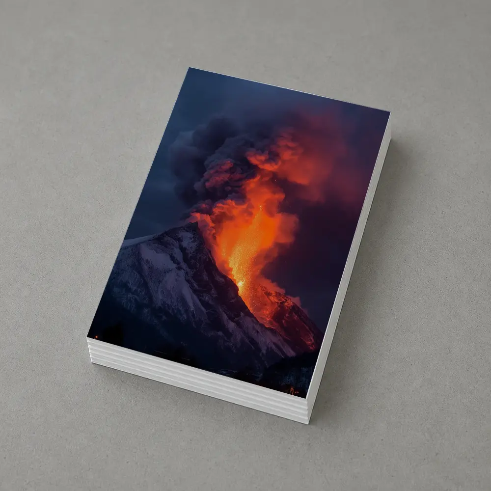 Erupting Volcano Lava Glowing Dark Sky – Postcards
