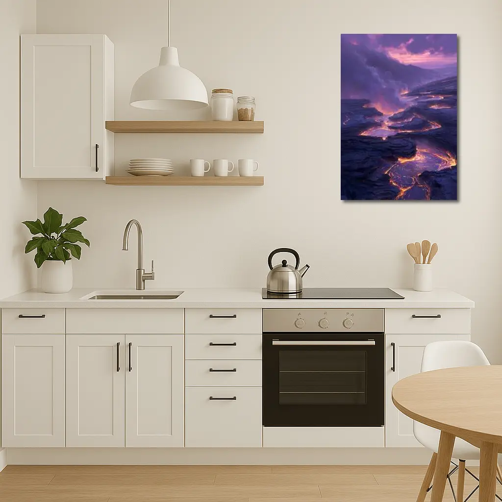Glowing Lava Flow Purple Volcanic Landscape – Wall Art