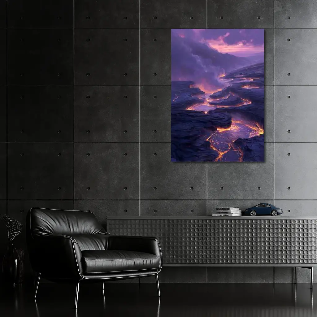 Glowing Lava Flow Purple Volcanic Landscape – Wall Art