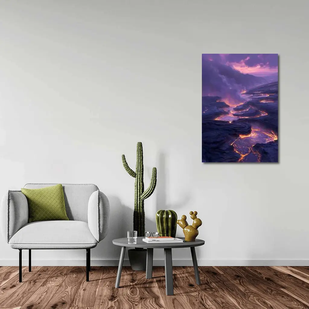 Glowing Lava Flow Purple Volcanic Landscape – Wall Art