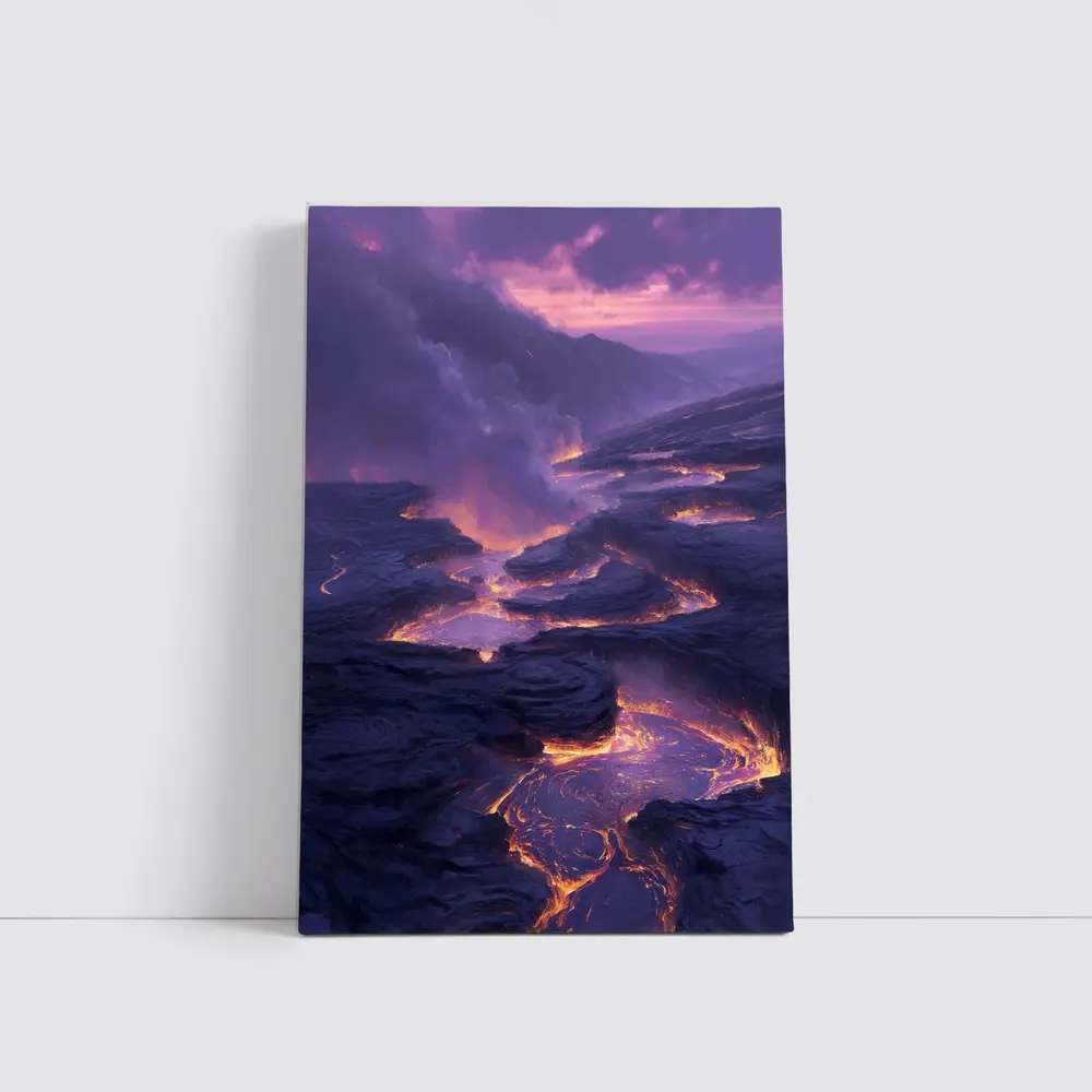 Glowing Lava Flow Purple Volcanic Landscape – Wall Art