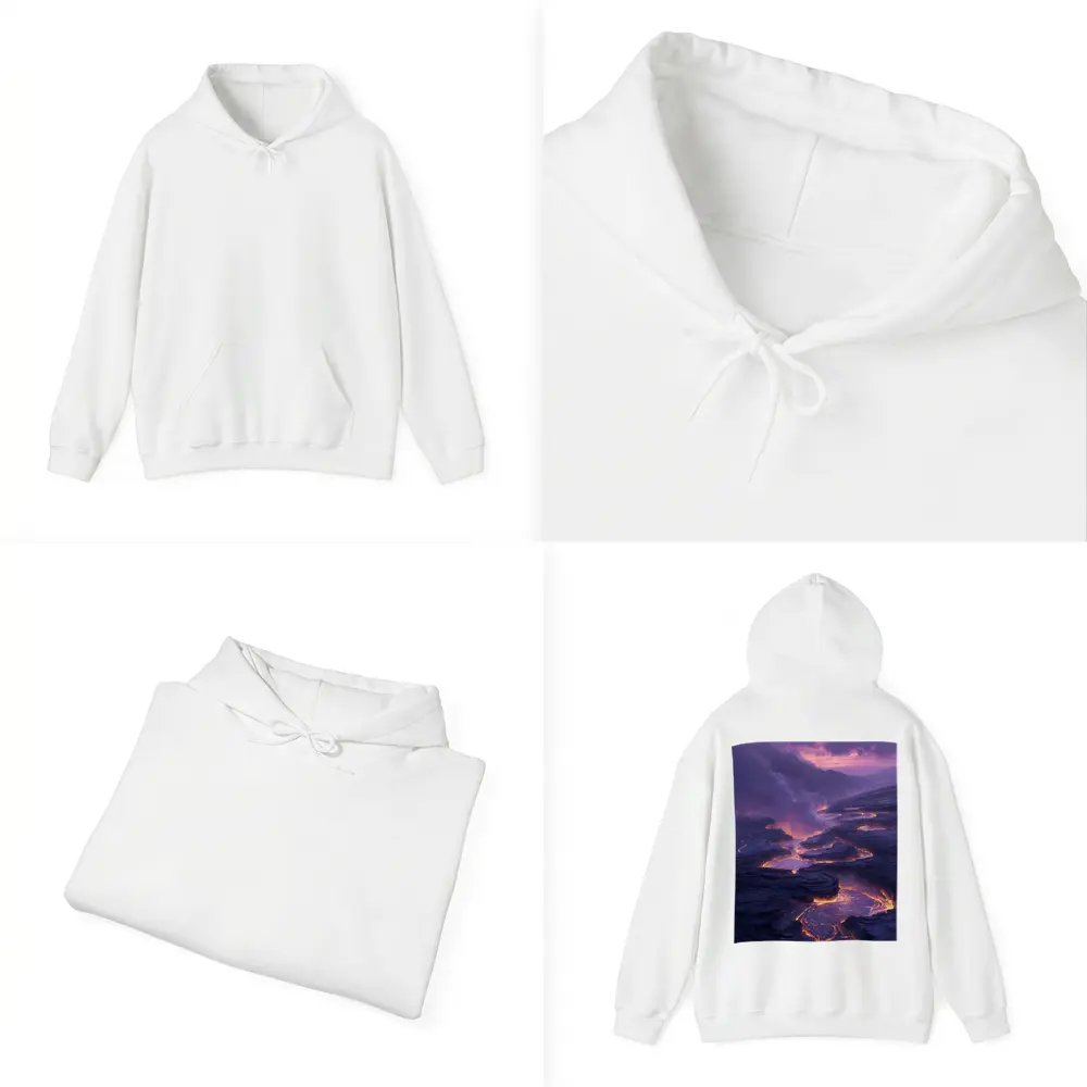 Glowing Lava Flow Purple Volcanic Landscape – Hoodies