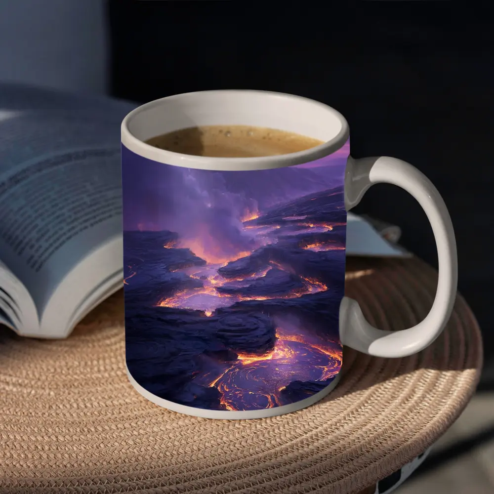 Glowing Lava Flow Purple Volcanic Landscape – Mugs