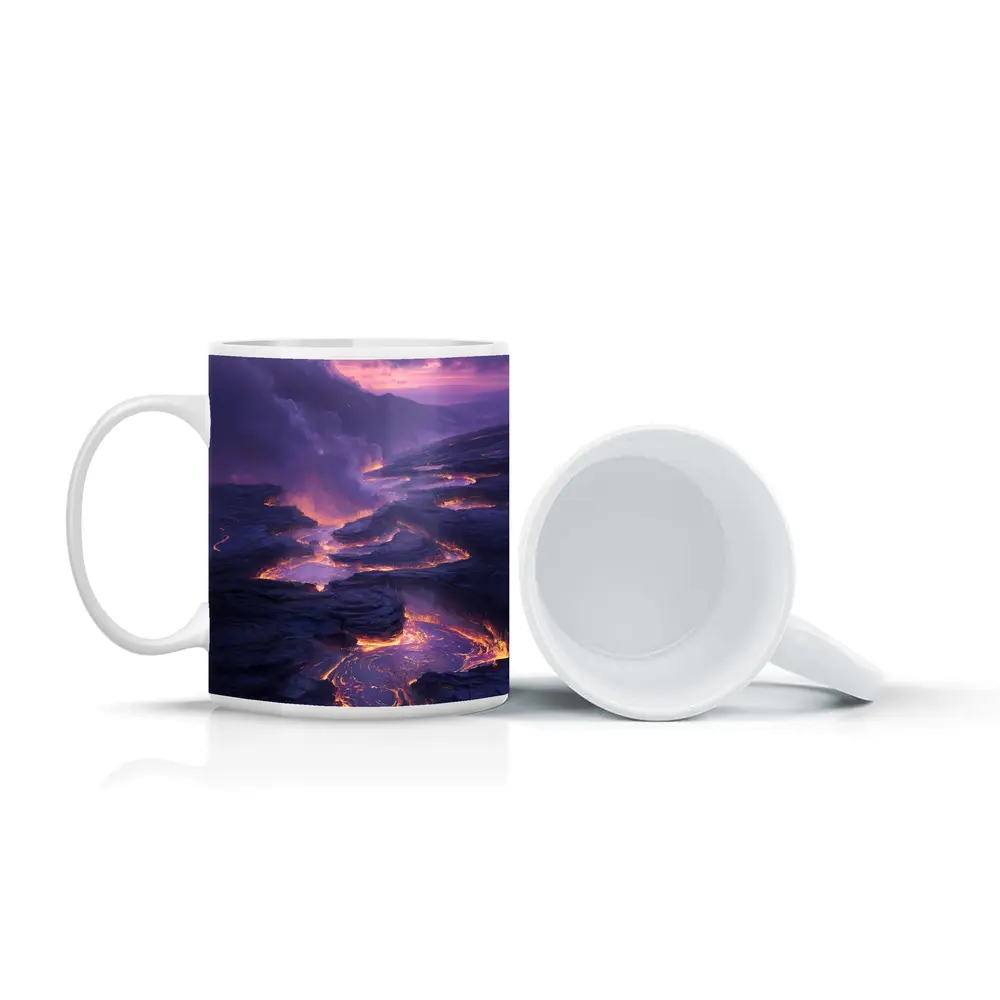 Glowing Lava Flow Purple Volcanic Landscape – Mugs