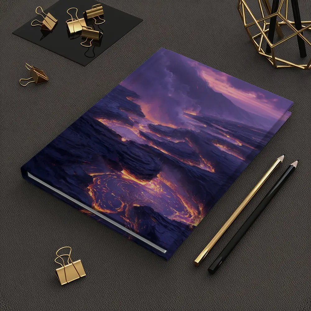 Glowing Lava Flow Purple Volcanic Landscape – Notebooks