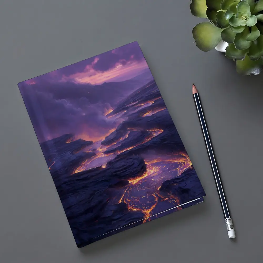 Glowing Lava Flow Purple Volcanic Landscape – Notebooks