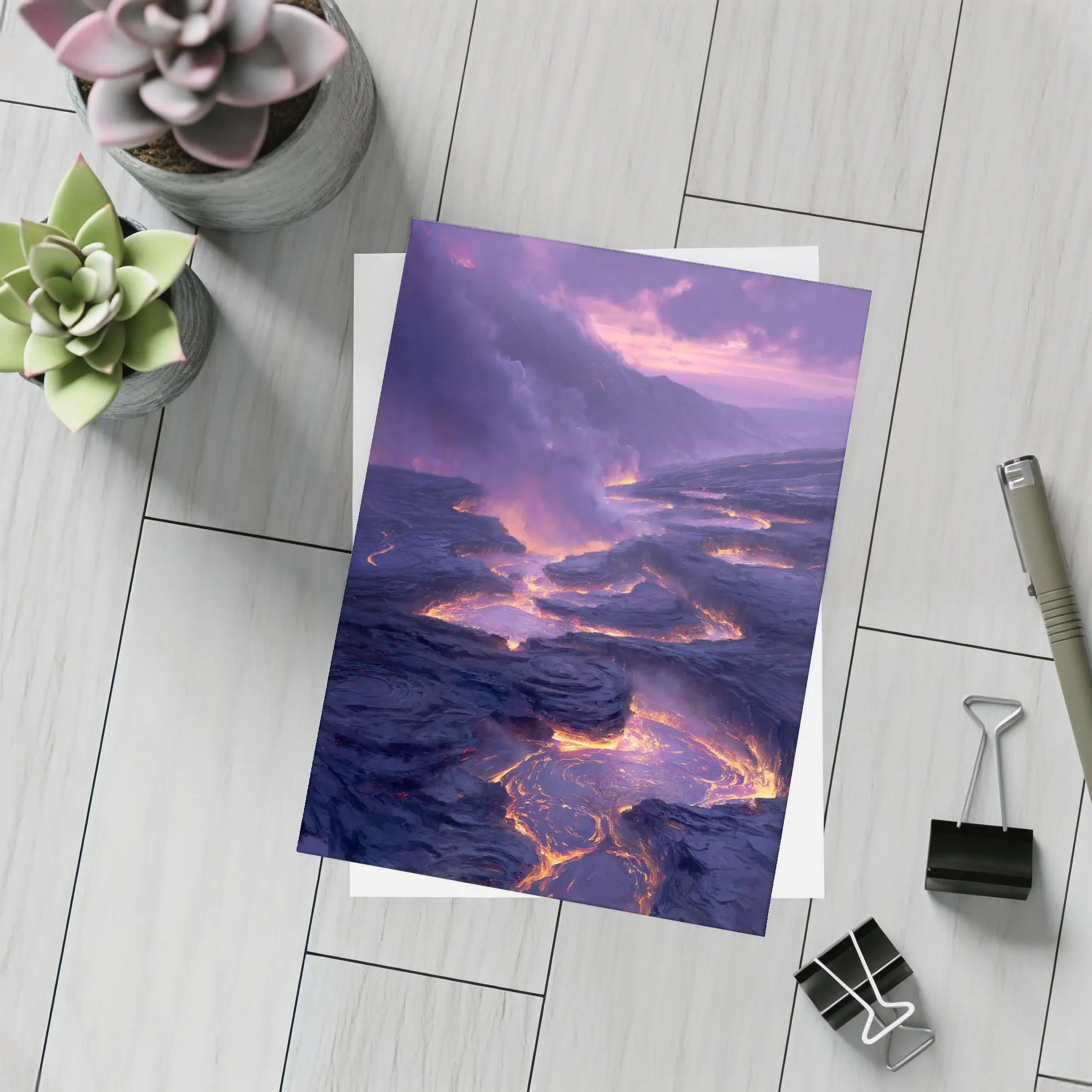 Glowing Lava Flow Purple Volcanic Landscape – Postcards