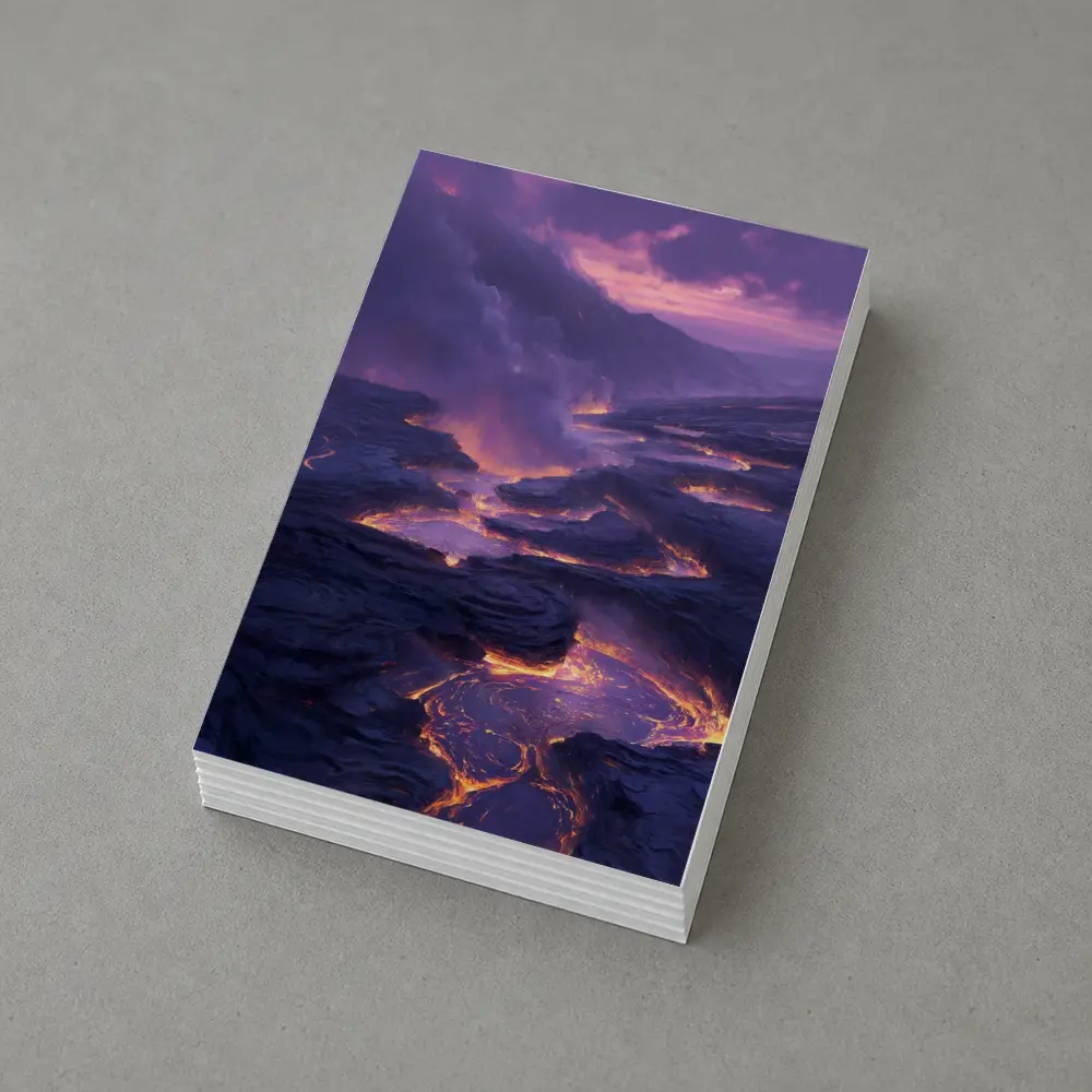 Glowing Lava Flow Purple Volcanic Landscape – Postcards